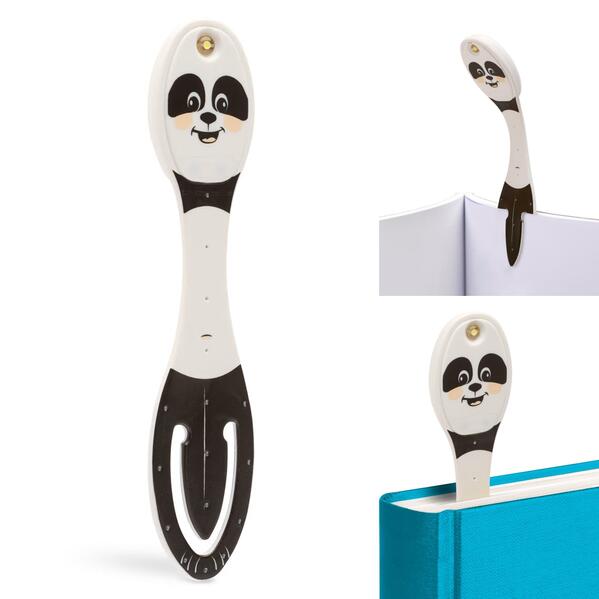 Flexilight Leselicht (Panda) - schwarz - 2 in 1 Leselampe & Lesezeichen - LED Leselicht - Geschenk für Leser Buchliebhaber - Deutsche Ausgabe