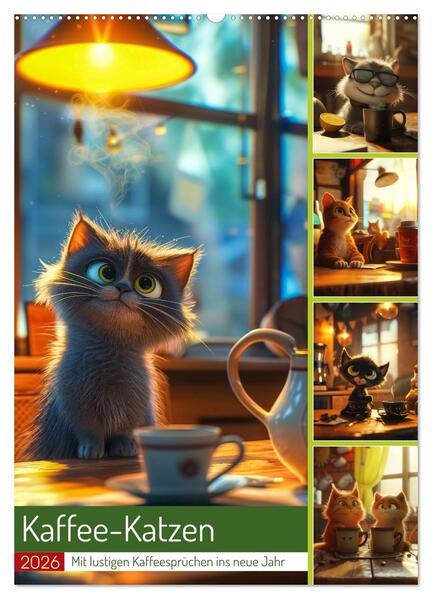 Kaffee-Katzen (Wandkalender 2026 DIN A2 hoch) CALVENDO Monatskalender