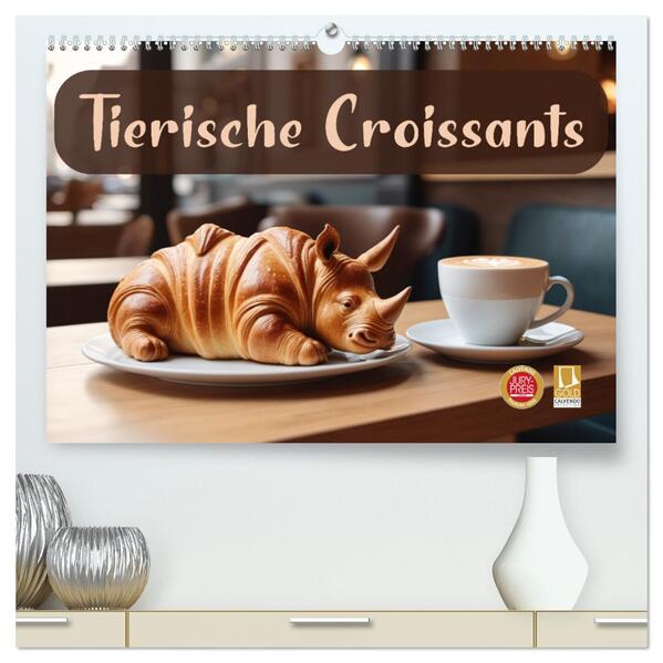Tierische Croissants (hochwertiger Premium Wandkalender 2026 DIN A2 quer) Kunstdruck in Hochglanz