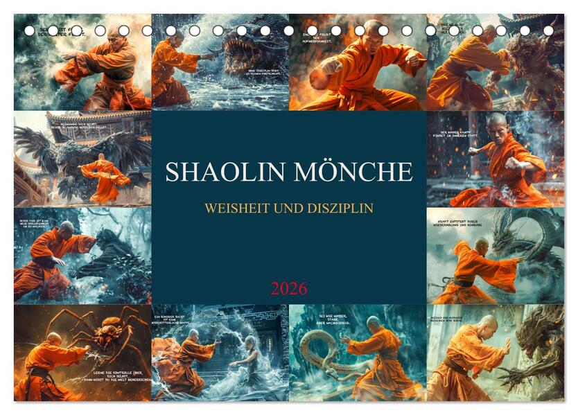 Shaolin Mönche - Weisheit und Disziplin (Tischkalender 2026 DIN A5 quer) CALVENDO Monatskalender