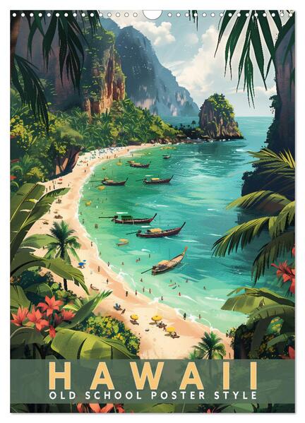 Hawaii - Old School Poster Style (Wandkalender 2026 DIN A3 hoch) CALVENDO Monatskalender