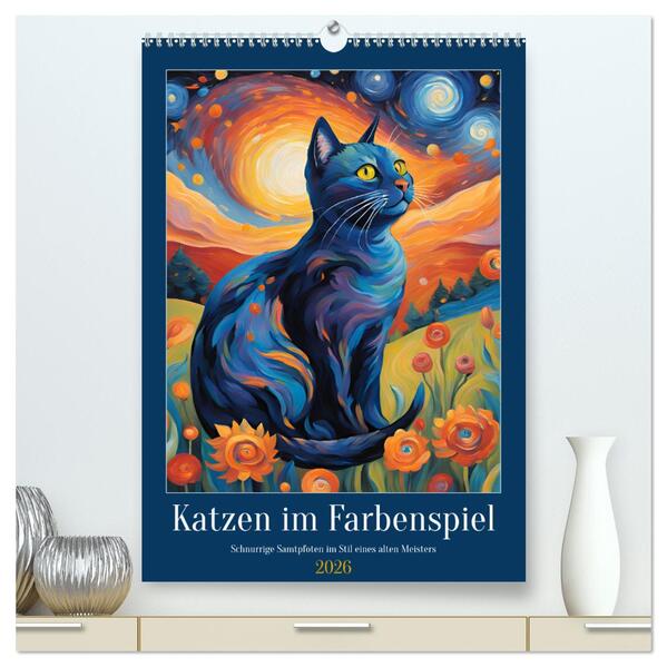 Katzen im Farbenspiel (hochwertiger Premium Wandkalender 2026 DIN A2 hoch) Kunstdruck in Hochglanz