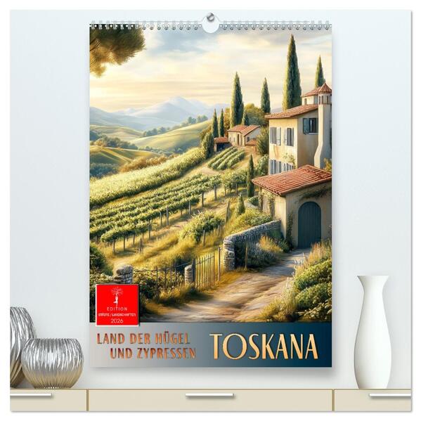 Toskana - Land der Hügel und Zypressen (hochwertiger Premium Wandkalender 2026 DIN A2 hoch) Kunstdruck in Hochglanz