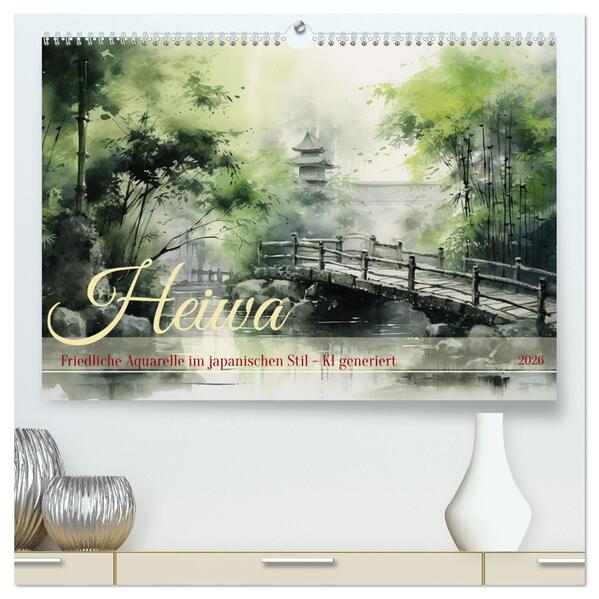 Heiwa - Friedliche Aquarelle im japanischen Stil (hochwertiger Premium Wandkalender 2026 DIN A2 quer) Kunstdruck in Hochglanz