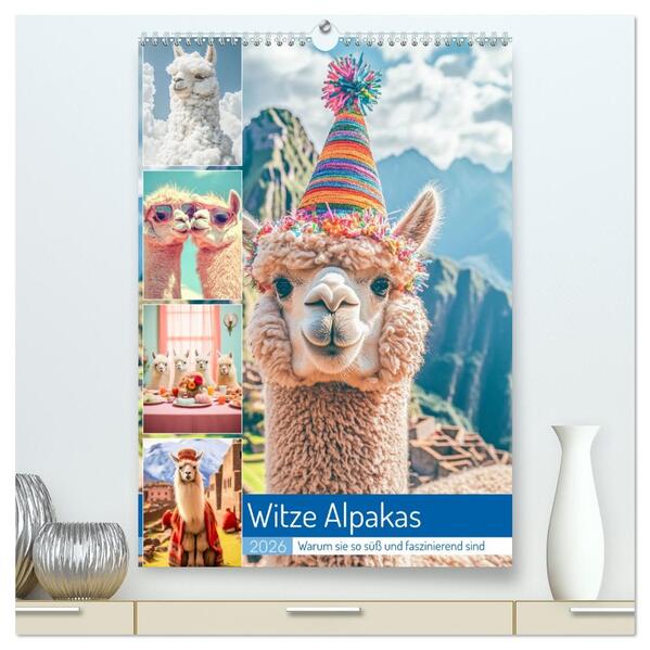 Witzige Alpakas (hochwertiger Premium Wandkalender 2026 DIN A2 hoch) Kunstdruck in Hochglanz