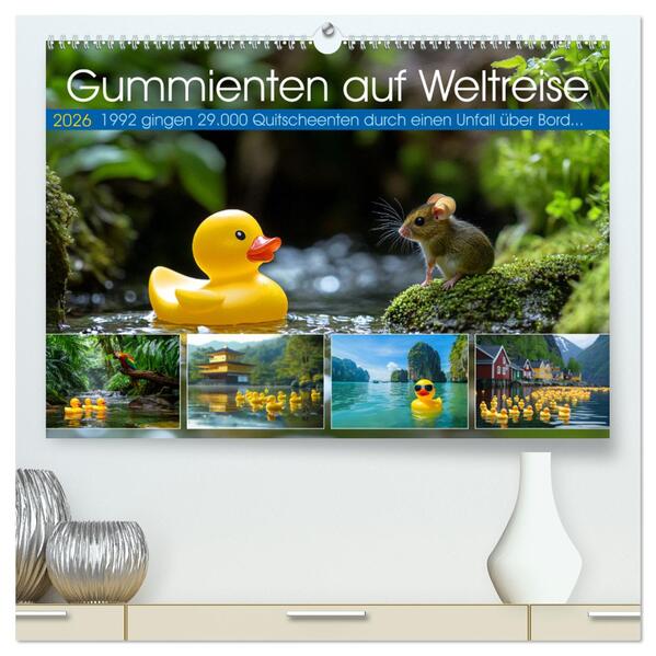 Gummienten auf Weltreise (hochwertiger Premium Wandkalender 2026 DIN A2 quer) Kunstdruck in Hochglanz