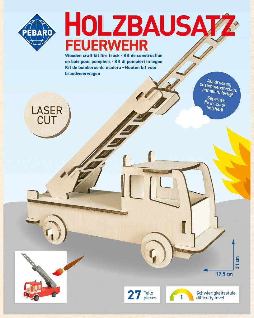 PEBARO 851/2L - Holzbausatz Feuerwehrauto Laser cut Bastelset
