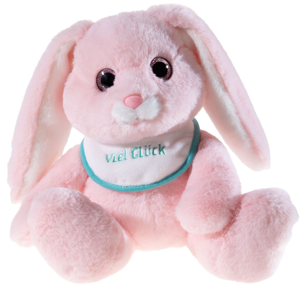 Heunec 841932 - Hase Milchschnute rosa mit Lätzchen 'Viel Glück' 25cm