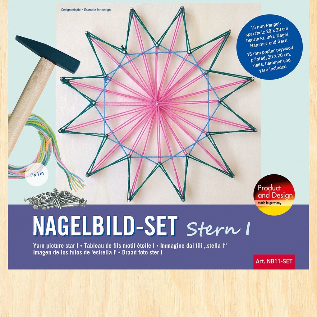 PEBARO NB11-SET - Nagelbild-Set Stern I Fadenbild 20x20cm Bastelset