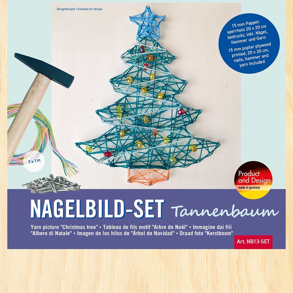 PEBARO NB13-SET - Nagelbild-Set Tannenbaum Fadenbild 20x20cm Bastelset