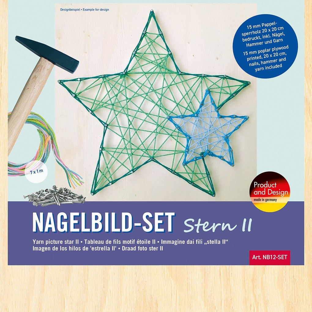 PEBARO NB12-SET - Nagelbild-Set Stern II Fadenbild 20x20cm Bastelset