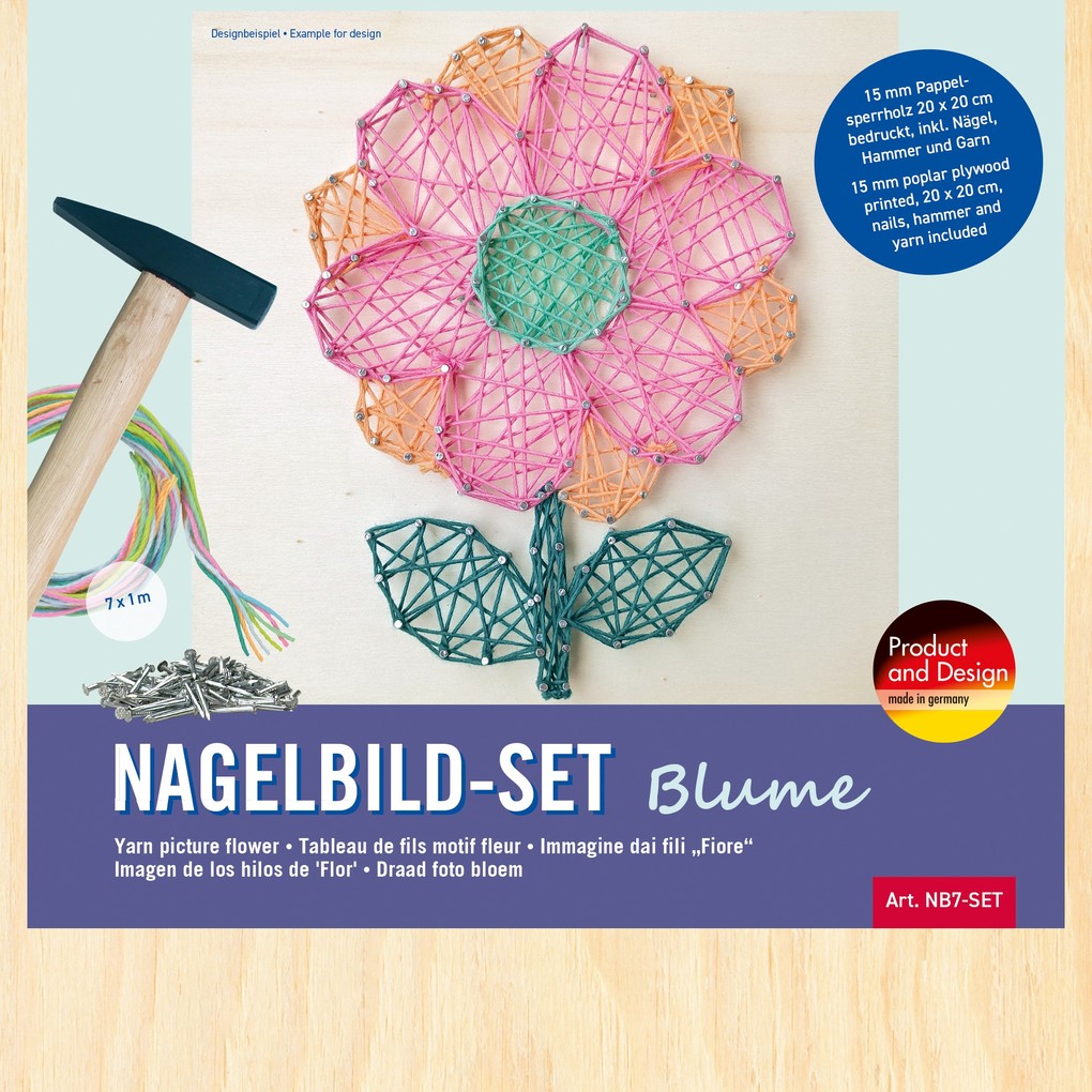 PEBARO NB7-SET - Nagelbild-Set Blume Fadenbild 20x20cm Bastelset