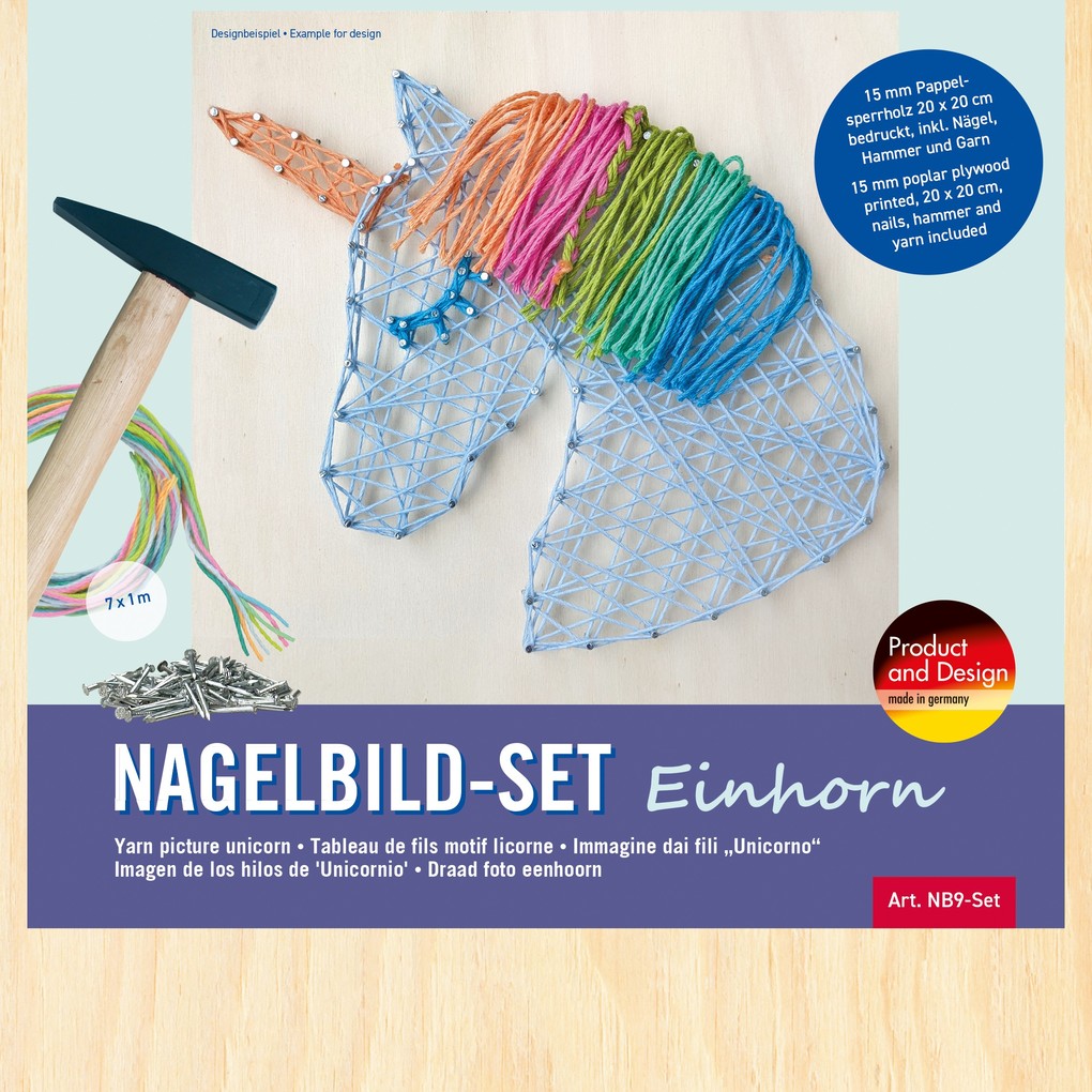 PEBARO NB9-SET - Nagelbild-Set Einhorn Fadenbild 20x20cm Bastelset