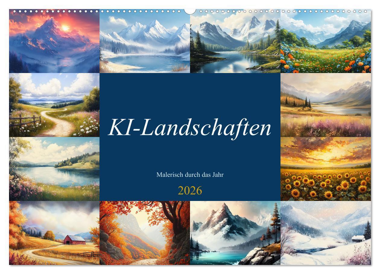KI-Landschaften - Malerisch durch das Jahr (Wandkalender 2026 DIN A2 quer) CALVENDO Monatskalender