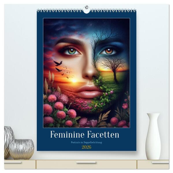 Feminine Facetten - Portraits in Doppelbelichtung (hochwertiger Premium Wandkalender 2026 DIN A2 hoch) Kunstdruck in Hochglanz