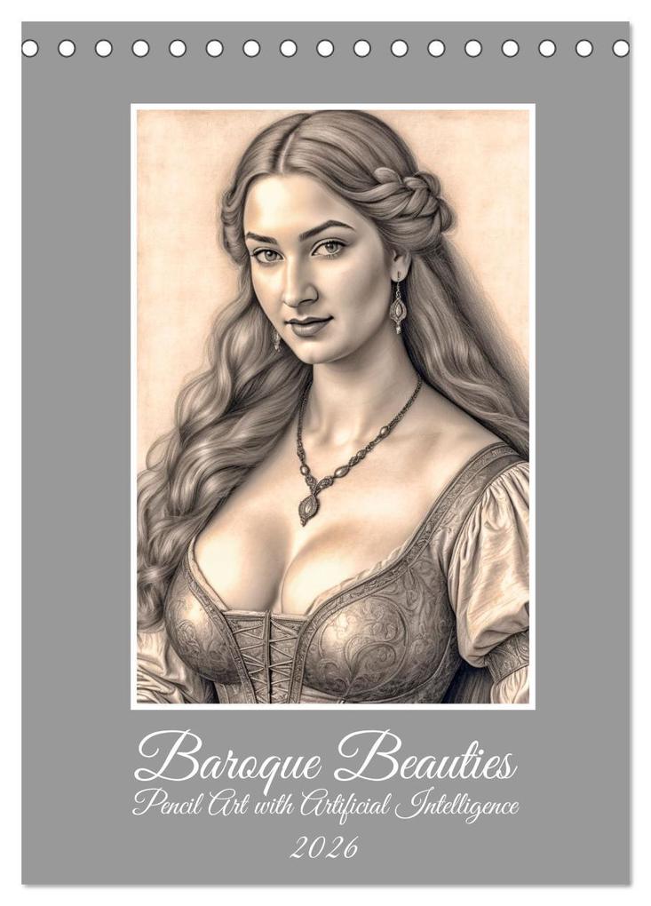 Baroque Beauties Pencil Art with Artificial Intelligence (Desk Calendar 2026 DIN A5 portrait) CALVENDO 12 Month DeskCalendar