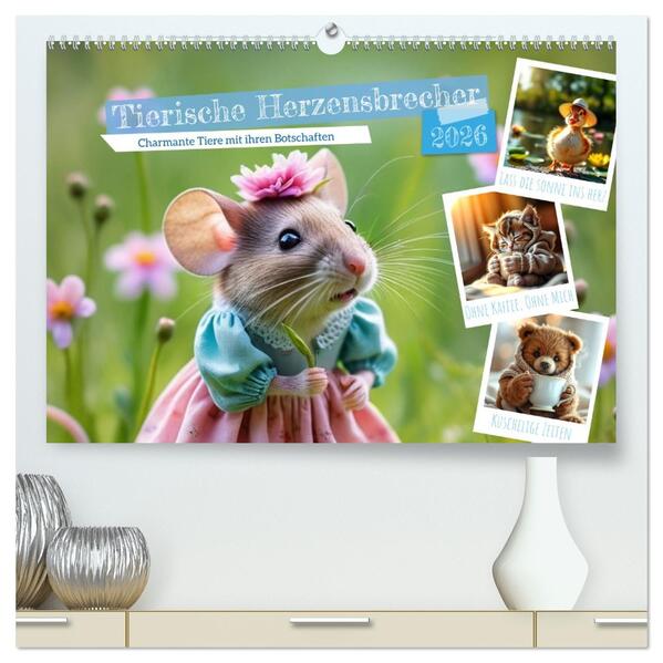 Tierische Herzensbrecher - Charmante Tiere mit ihren Botschaften (hochwertiger Premium Wandkalender 2026 DIN A2 quer) Kunstdruck in Hochglanz