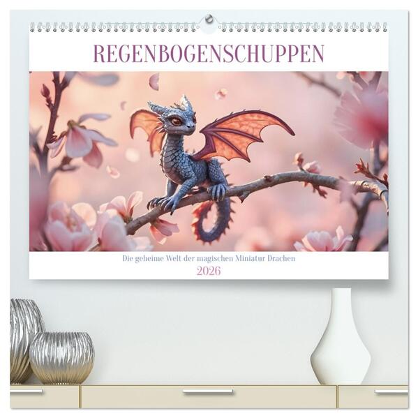 Regenbogenschuppen - Die geheime Welt der magischen Miniatur Drachen (hochwertiger Premium Wandkalender 2026 DIN A2 quer) Kunstdruck in Hochglanz