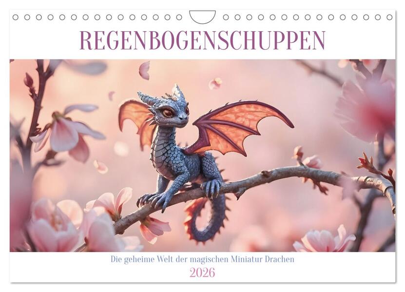Regenbogenschuppen - Die geheime Welt der magischen Miniatur Drachen (Wandkalender 2026 DIN A4 quer) CALVENDO Monatskalender