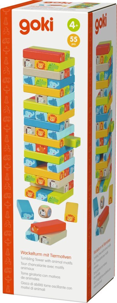 Geschicklichkeitsspiel Wackelturm mit Tiermotiven