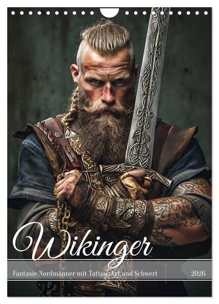 Wikinger - Fantasie Nordmänner mit Tattoo Axt und Schwert (Wandkalender 2026 DIN A4 hoch) CALVENDO Monatskalender