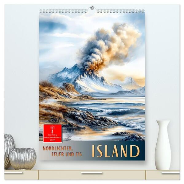 Island - Nordlichter Feuer und Eis (hochwertiger Premium Wandkalender 2026 DIN A2 hoch) Kunstdruck in Hochglanz
