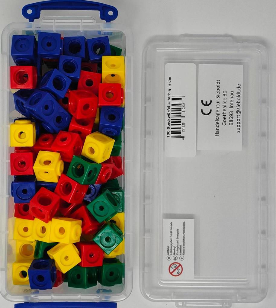 100 Steckwürfel 4- farbig 17cm in der Box
