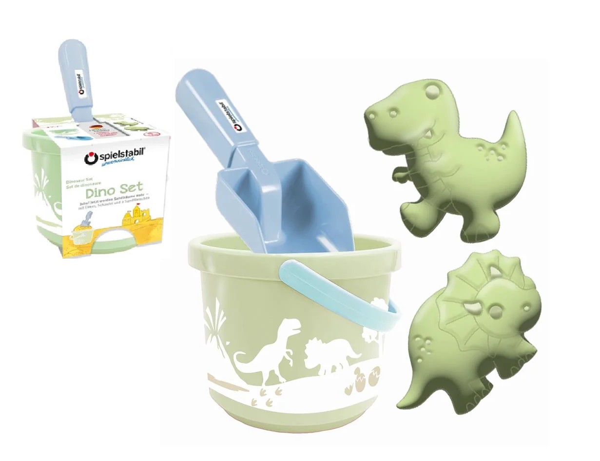 Spielstabil 5080 - Dinosaurier Set 4-teilig Dino-Set mit Eimer/Schaufel/Sandförmchen Sandspielzeug
