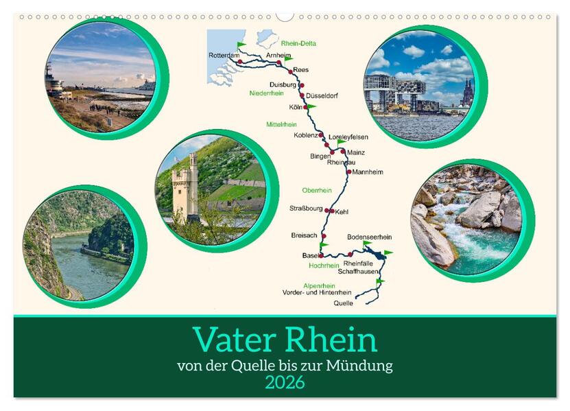 Vater Rhein von der Quelle bis zur Mündung (Wandkalender 2026 DIN A2 quer) CALVENDO Monatskalender