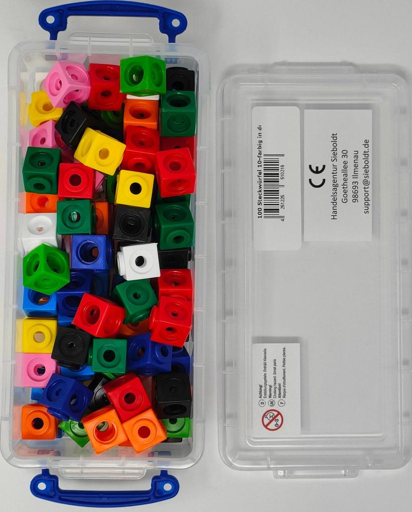 100 Steckwürfel 10-farbig 17cm in der Box