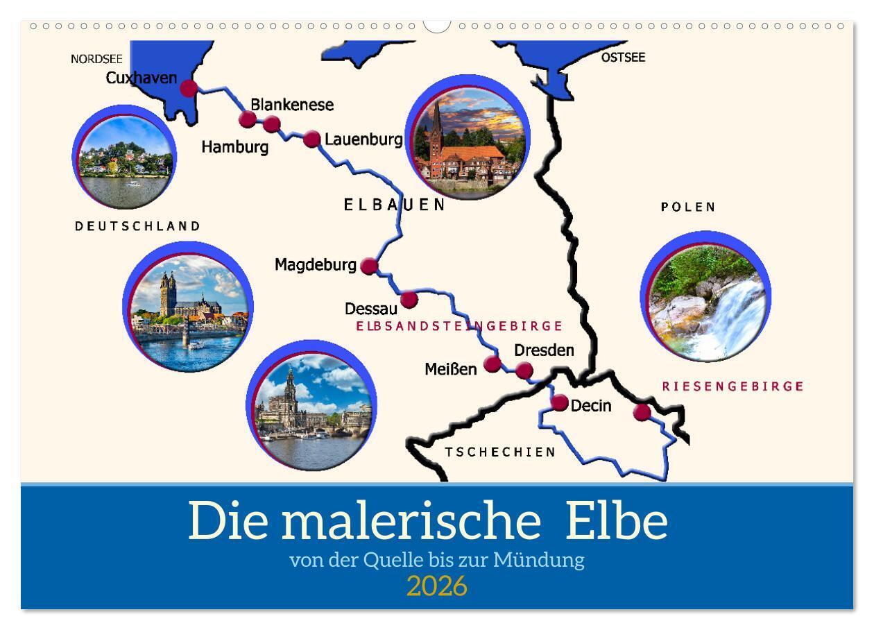 Die malerische Elbe (Wandkalender 2026 DIN A2 quer) CALVENDO Monatskalender
