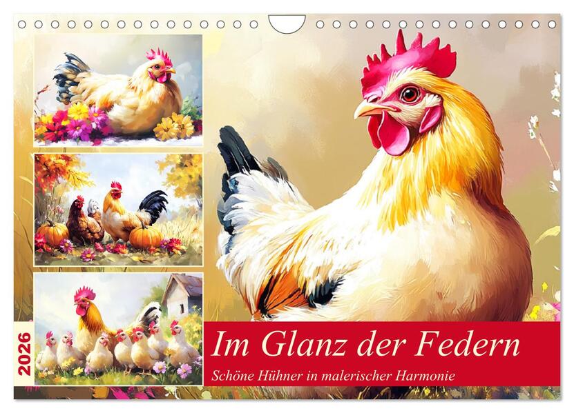 Im Glanz der Federn. Schöne Hühner in malerischer Harmonie (Wandkalender 2026 DIN A4 quer) CALVENDO Monatskalender