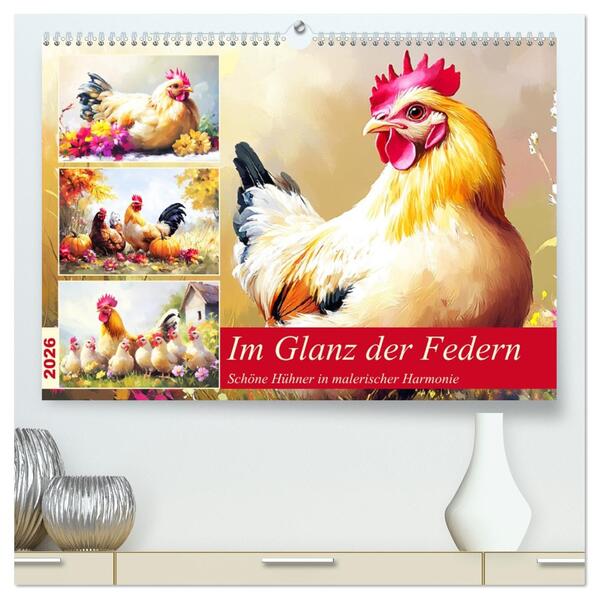 Im Glanz der Federn. Schöne Hühner in malerischer Harmonie (hochwertiger Premium Wandkalender 2026 DIN A2 quer) Kunstdruck in Hochglanz