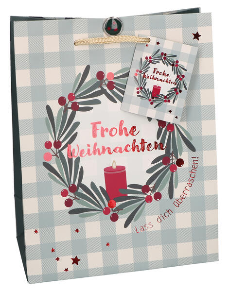 Butzon & Bercker Überraschungspaket Geschenktüte Frohe Weihnachten 23 x 18 x 10 cm - farbig bedruckt mit Folienprägung Tragekordel und Stern-Brad Verschluss liebevoll zusammengestellt