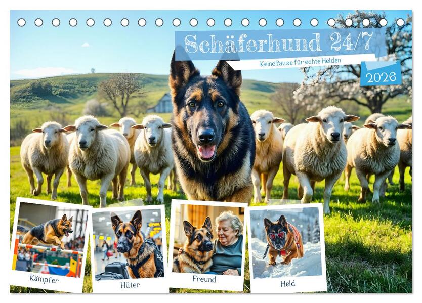 Schäferhund 24/7 - Keine Pause für echte Helden (Tischkalender 2026 DIN A5 quer) CALVENDO Monatskalender