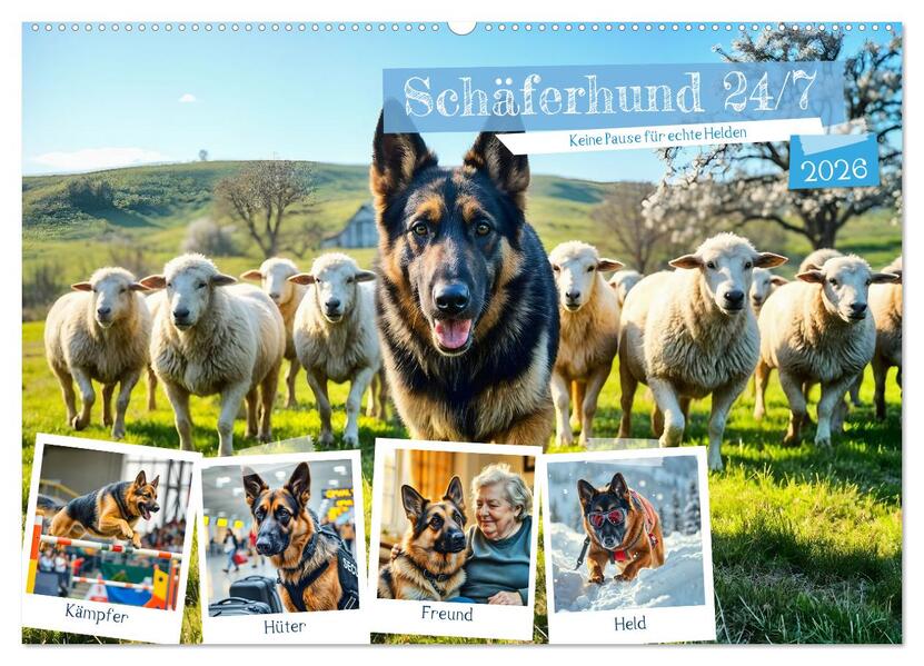 Schäferhund 24/7 - Keine Pause für echte Helden (Wandkalender 2026 DIN A2 quer) CALVENDO Monatskalender
