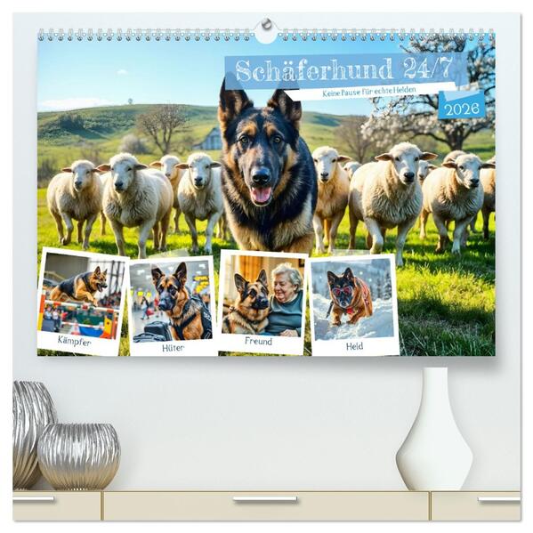 Schäferhund 24/7 - Keine Pause für echte Helden (hochwertiger Premium Wandkalender 2026 DIN A2 quer) Kunstdruck in Hochglanz