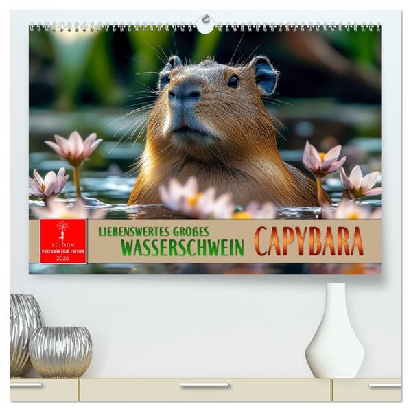 Capybara - liebenswertes großes Wasserschwein (hochwertiger Premium Wandkalender 2026 DIN A2 quer) Kunstdruck in Hochglanz