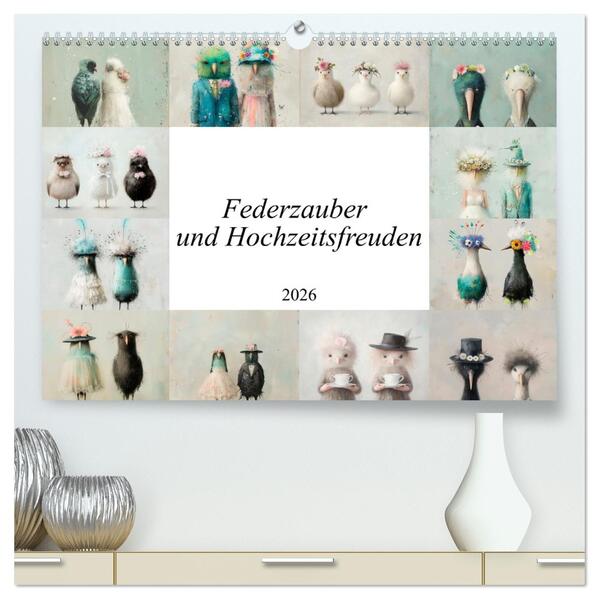 Federzauber und Hochzeitsfreuden (hochwertiger Premium Wandkalender 2026 DIN A2 quer) Kunstdruck in Hochglanz