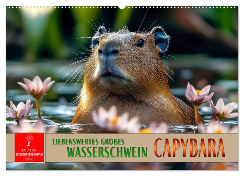 Capybara - liebenswertes großes Wasserschwein (Wandkalender 2026 DIN A2 quer) CALVENDO Monatskalender