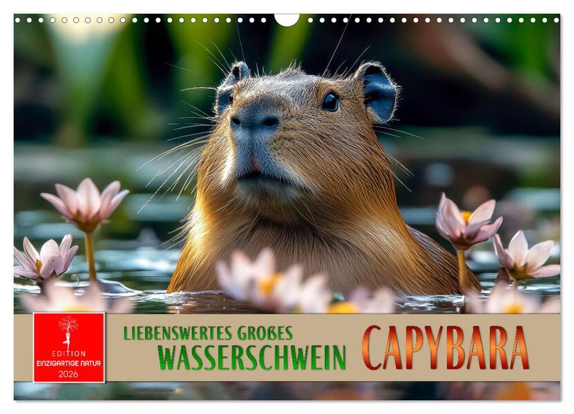 Capybara - liebenswertes großes Wasserschwein (Wandkalender 2026 DIN A3 quer) CALVENDO Monatskalender