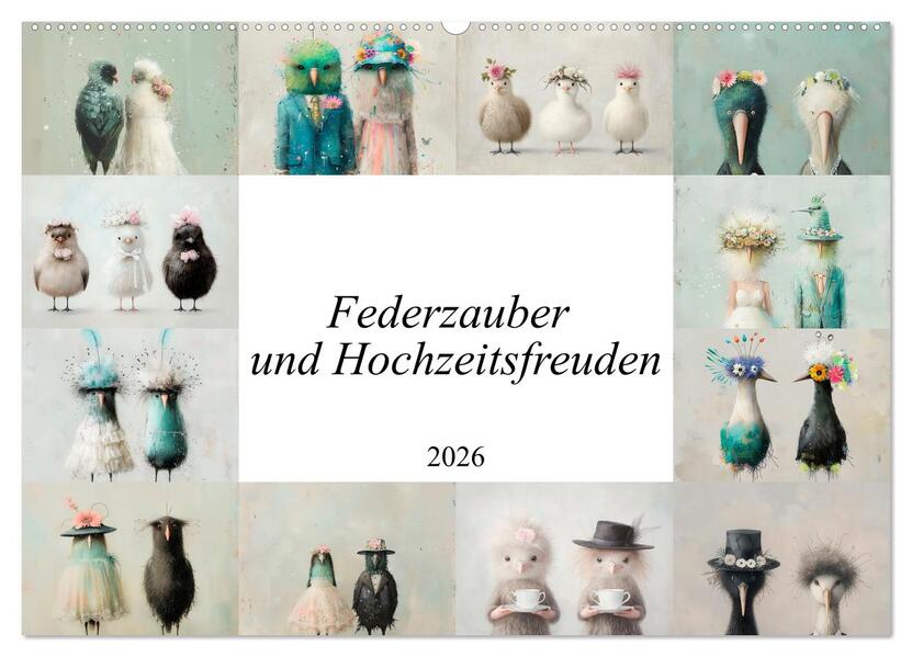 Federzauber und Hochzeitsfreuden (Wandkalender 2026 DIN A2 quer) CALVENDO Monatskalender