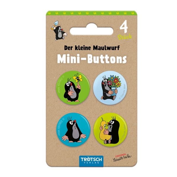 TRÖTSCH - Der kleine Maulwurf Mini-Buttons 4er Set Maulwurf | Ab 3 Jahren