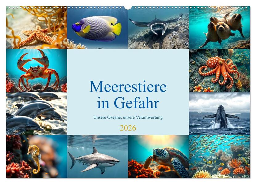 Meerestiere in Gefahr - Unsere Ozeane unsere Verantwortung (Wandkalender 2026 DIN A2 quer) CALVENDO Monatskalender
