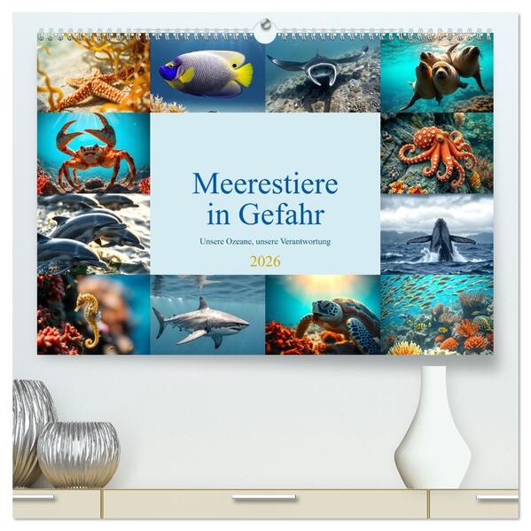 Meerestiere in Gefahr - Unsere Ozeane unsere Verantwortung (hochwertiger Premium Wandkalender 2026 DIN A2 quer) Kunstdruck in Hochglanz