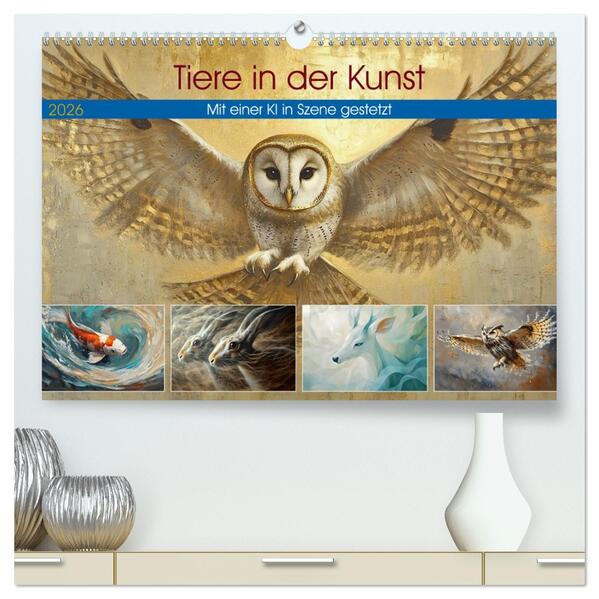 Tiere in der Kunst (hochwertiger Premium Wandkalender 2026 DIN A2 quer) Kunstdruck in Hochglanz