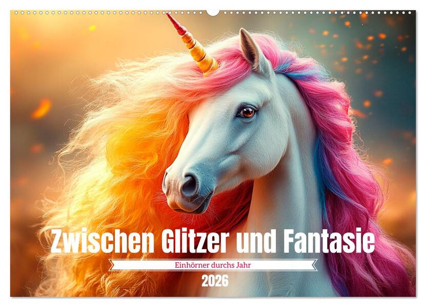 Zwischen Glitzer und Fantasie-Einhörner durchs Jahr (Wandkalender 2026 DIN A2 quer) CALVENDO Monatskalender
