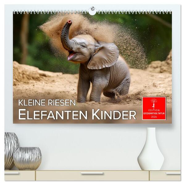 Elefanten Kinder - kleine Riesen (hochwertiger Premium Wandkalender 2026 DIN A2 quer) Kunstdruck in Hochglanz