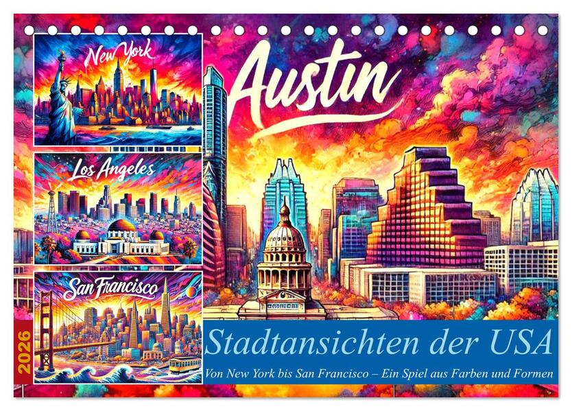 Stadtansichten der USA in Tusche (Tischkalender 2026 DIN A5 quer) CALVENDO Monatskalender