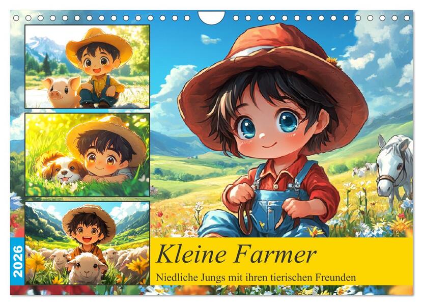 Kleine Farmer. Niedliche Jungs mit ihren tierischen Freunden (Wandkalender 2026 DIN A4 quer) CALVENDO Monatskalender